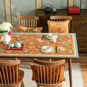 Custom Size Chinoiserie Mountain Hydrangea Wash-Free Leather Table Mat - SinoCultural -- TM002A240100