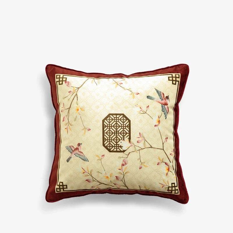 Chinoiserie Original Flowers and Birds Throw Pillow - SinoCultural -- SJZBZ042A01