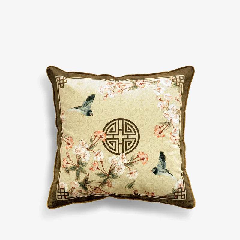 Chinoiserie Original Flowers and Birds Throw Pillow - SinoCultural -- SJZBZ042A01