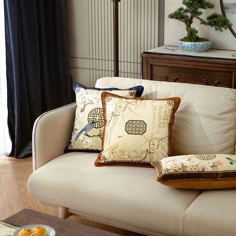 Chinoiserie Original Flowers and Birds Throw Pillow - SinoCultural -- SJZBZ042A01