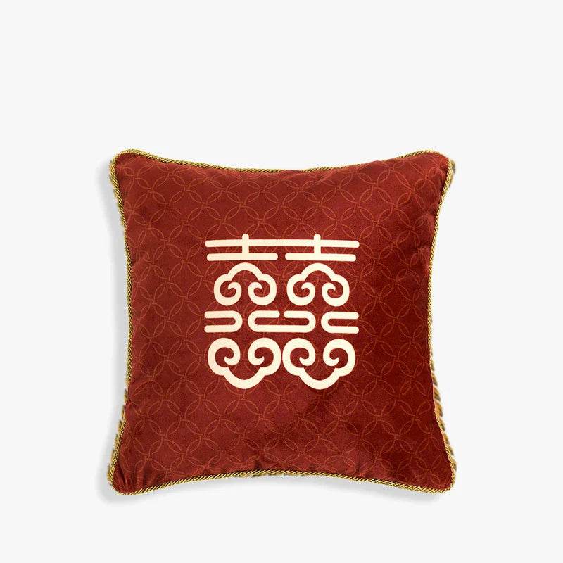 Chinoiserie Original Joyful Red Wedding Celebration Pillow - SinoCultural -- SJZBZ057A01