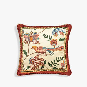 Chinoiserie Original Red Floral and Avian Throw Pillow Elysian Blooms - SinoCultural -- SJZB038A01