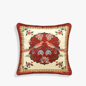 Chinoiserie Original Red Floral and Avian Throw Pillow Elysian Blooms - SinoCultural -- SJZB038A01