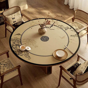 Chinoiserie Pine Crane Premium Leather Round Table Placemat - SinoCultural -- TM040A50