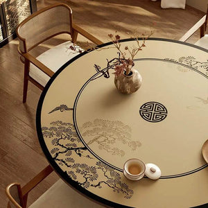 Chinoiserie Pine Crane Premium Leather Round Table Placemat - SinoCultural -- TM040A50