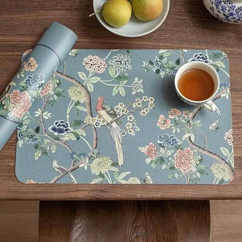 2-Piece Chinoiserie Placemat Waterproof Heat Resistant Blue Table Mat - SinoCultural -- TM025A30