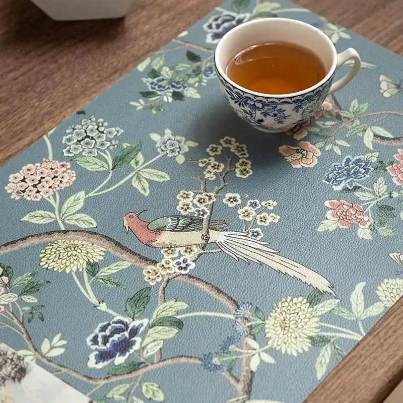 2-Piece Chinoiserie Placemat Waterproof Heat Resistant Blue Table Mat - SinoCultural -- TM025A30