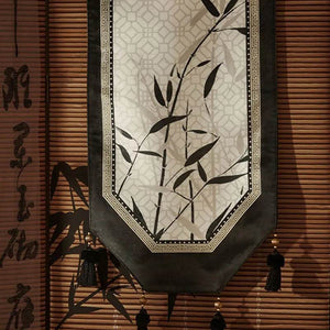 Chinoiserie Plush Bamboo Vintage Tea Black Table Runner - SinoCultural -- TR004W160