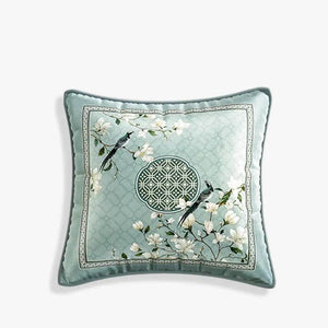 Chinoiserie Plush Fabric Original Blue Throw Pillow Orchid Courtyard - SinoCultural -- SJZB037A01