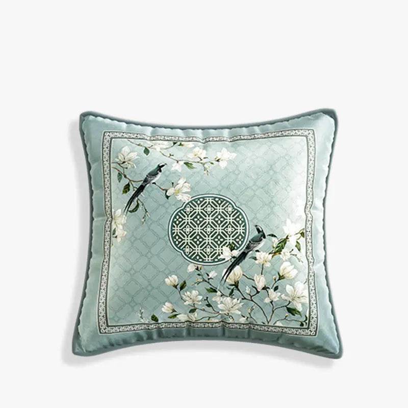 Chinoiserie Plush Fabric Original Blue Throw Pillow Orchid Courtyard - SinoCultural -- SJZB037A01