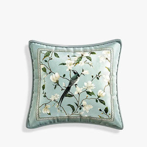 Chinoiserie Plush Fabric Original Blue Throw Pillow Orchid Courtyard - SinoCultural -- SJZB037A01