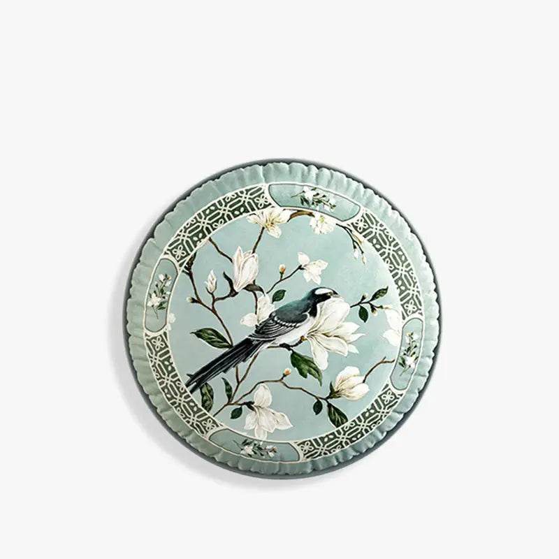 Chinoiserie Plush Fabric Original Blue Throw Pillow Orchid Courtyard - SinoCultural -- SJZB037A01