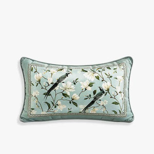 Chinoiserie Plush Fabric Original Blue Throw Pillow Orchid Courtyard - SinoCultural -- SJZB037A01