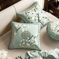 Chinoiserie Plush Fabric Original Blue Throw Pillow Orchid Courtyard - SinoCultural -- SJZB037A01