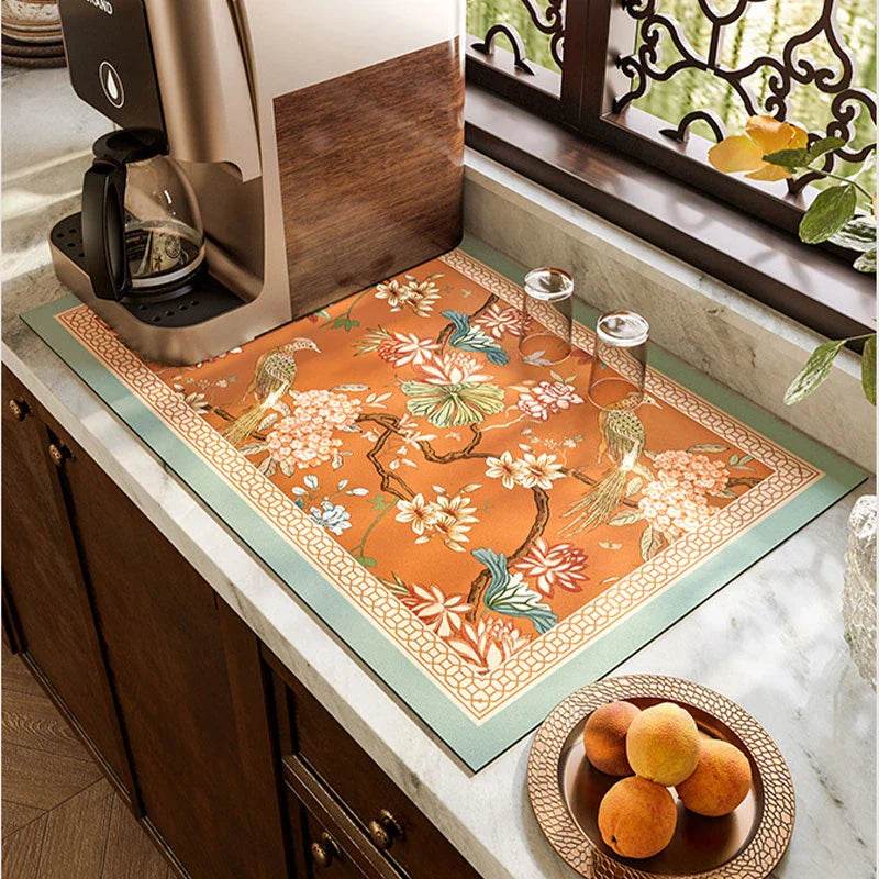 Chinoiserie Retro Spring Floral Kitchen Drain Mat - SinoCultural -- TM011A3040