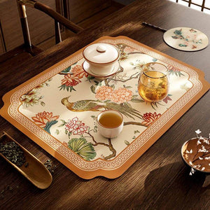 Chinoiserie Retro Spring Floral Tea Table Drying Mat - SinoCultural -- TM008A15