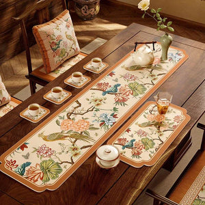 Chinoiserie Retro Spring Floral Tea Table Drying Mat - SinoCultural -- TM008A15