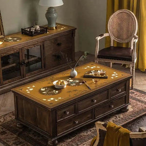 Chinoiserie Retro Stain Resistant Leather Coffee Table Mat - SinoCultural -- TM028A4060