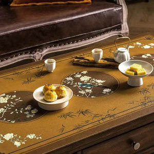 Chinoiserie Retro Stain Resistant Leather Coffee Table Mat - SinoCultural -- TM028A4060