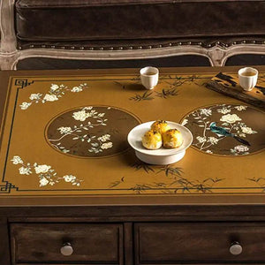 Chinoiserie Retro Stain Resistant Leather Coffee Table Mat - SinoCultural -- TM028A4060