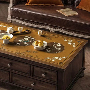 Chinoiserie Retro Stain Resistant Leather Coffee Table Mat - SinoCultural -- TM028A4060