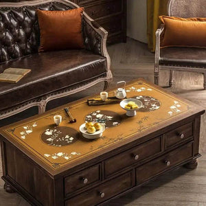 Chinoiserie Retro Stain Resistant Leather Coffee Table Mat - SinoCultural -- TM028A4060