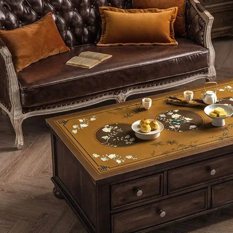 Chinoiserie Retro Stain Resistant Leather Coffee Table Mat - SinoCultural -- TM028A4060