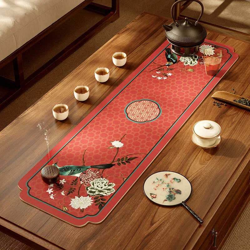Chinoiserie Royal Red Festive Leather Tea Table Mat - SinoCultural -- TM039A15