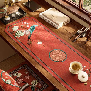 Chinoiserie Royal Red Festive Leather Tea Table Mat - SinoCultural -- TM039A15