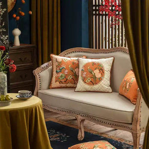 Chinoiserie Sofa Cushion Throw Pillow Orange Hydrangea Dream - SinoCultural -- SJZBZ028A01