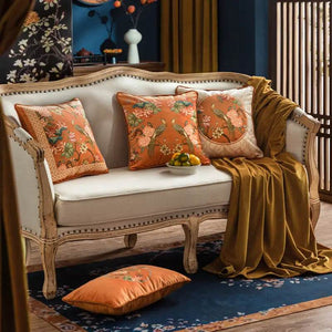 Chinoiserie Sofa Cushion Throw Pillow Orange Hydrangea Dream - SinoCultural -- SJZBZ028A01