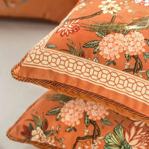 Chinoiserie Sofa Cushion Throw Pillow Orange Hydrangea Dream - SinoCultural -- SJZBZ028A01