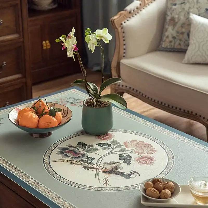 Chinoiserie Spring Blossom Leather Rectangular Tablecloth - SinoCultural -- TM030A4060