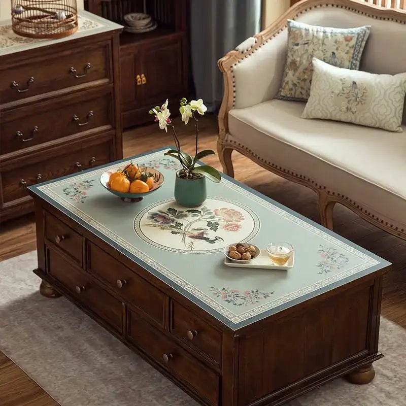 Chinoiserie Spring Blossom Leather Rectangular Tablecloth - SinoCultural -- TM030A4060