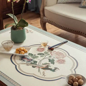 Chinoiserie Spring Blossom Leather Rectangular Tablecloth - SinoCultural -- TM030A4060