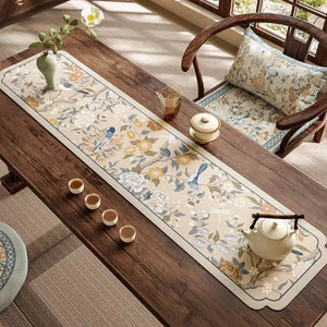 Chinoiserie Spring Blossom Vintage Leather Table Mat - SinoCultural -- TM048A15