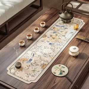 Chinoiserie Spring Blossom Vintage Leather Table Mat - SinoCultural -- TM048A15