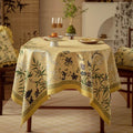 Chinoiserie Traditional Autumn Orchids Yellow Round Tablecloth - SinoCultural -- TC003Y85
