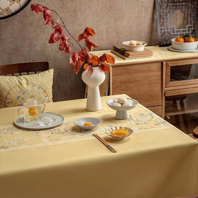 Chinoiserie Traditional Golden Autumn Yellow Tablecloth - SinoCultural -- TC002Y85