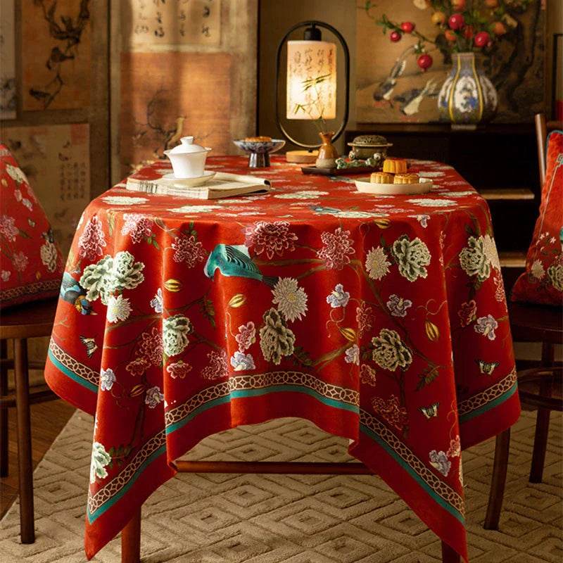 Chinoiserie Traditional Red Luxury Wedding Tablecloth - SinoCultural -- TC001R85