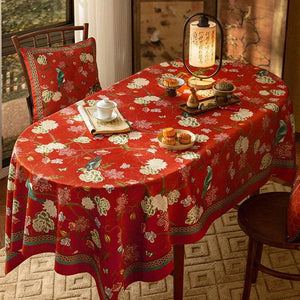 Chinoiserie Traditional Red Luxury Wedding Tablecloth - SinoCultural -- TC001R85