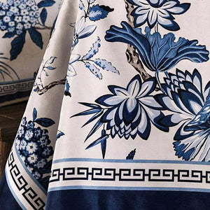 Chinoiserie Vintage Blue and White Flowers and Birds Tablecloth - SinoCultural -- TC006BW85