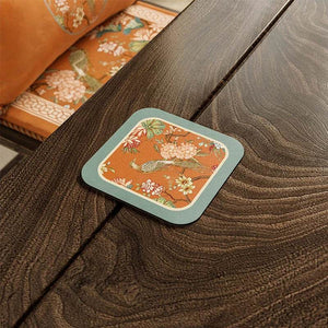 Chinoiserie Vintage Leather Mountain Hydrangea Table Mat - SinoCultural -- TM003A1515
