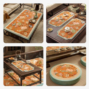 Chinoiserie Vintage Leather Mountain Hydrangea Table Mat - SinoCultural -- TM003A1515