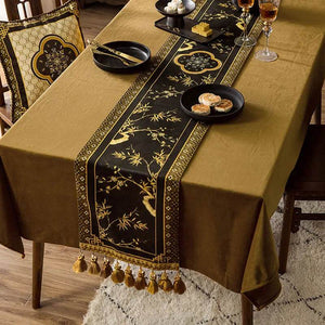 Chinoiserie Vintage Luxury High-End Black Table Runner - SinoCultural -- TR017BK160