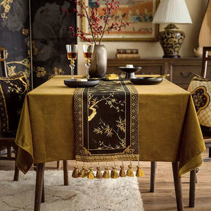 Chinoiserie Vintage Luxury High-End Black Table Runner - SinoCultural -- TR017BK160