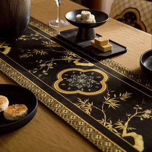 Chinoiserie Vintage Luxury High-End Black Table Runner - SinoCultural -- TR017BK160