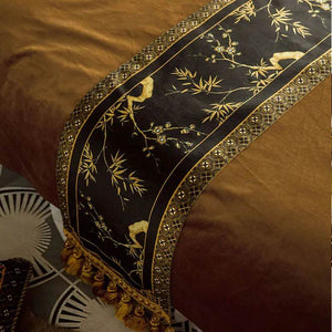 Chinoiserie Vintage Luxury High-End Black Table Runner - SinoCultural -- TR017BK160