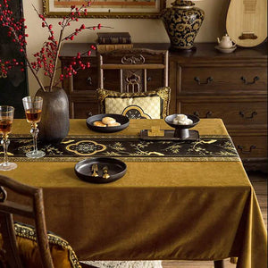Chinoiserie Vintage Luxury High-End Black Table Runner - SinoCultural -- TR017BK160