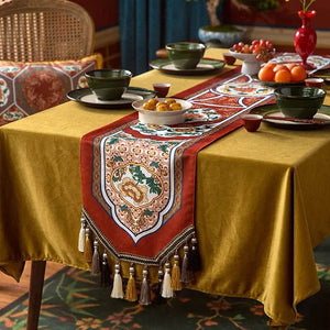 Chinoiserie Vintage Royal Palace Design Red Table Runner - SinoCultural -- TR018R160
